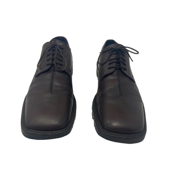 Kenneth Cole Men\'s Brown Leather Square Toe Lug Sole Oxford sz 9.5 Made In Italy
